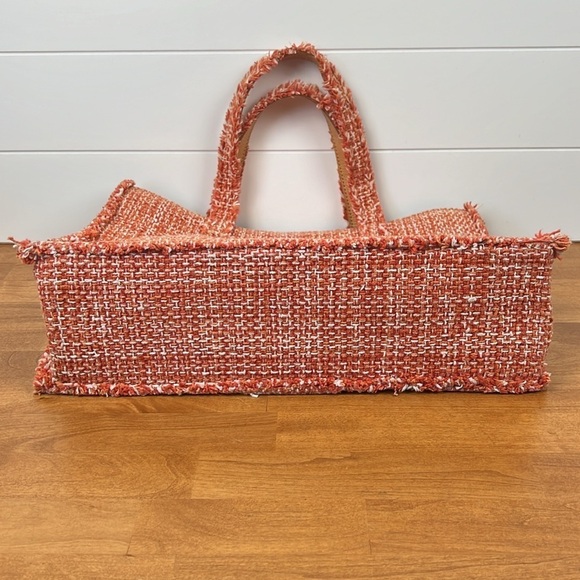 Kooreloo tweed large tote in orange leather handles shoulder bag gold buttons - Picture 9 of 12